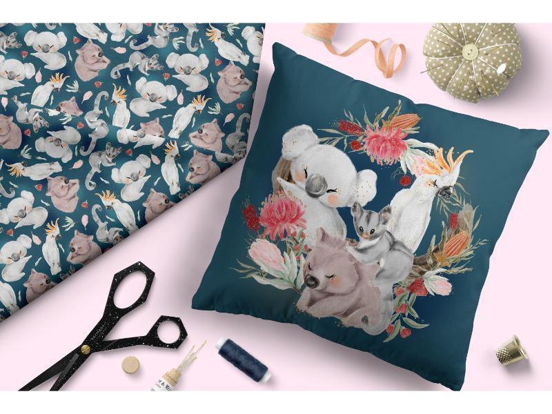 Design 8 Navy Australian Animals Fabric – made-to-order custom fabric by the metre | Fabric by Missy Rose