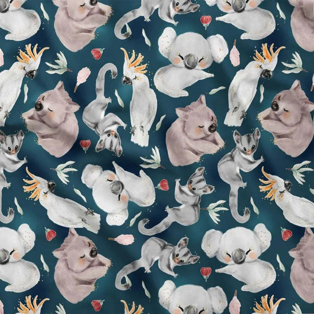 Design 8 Navy Australian Animals Fabric – pre-order designer fabric Australia | Fabric by Missy Rose