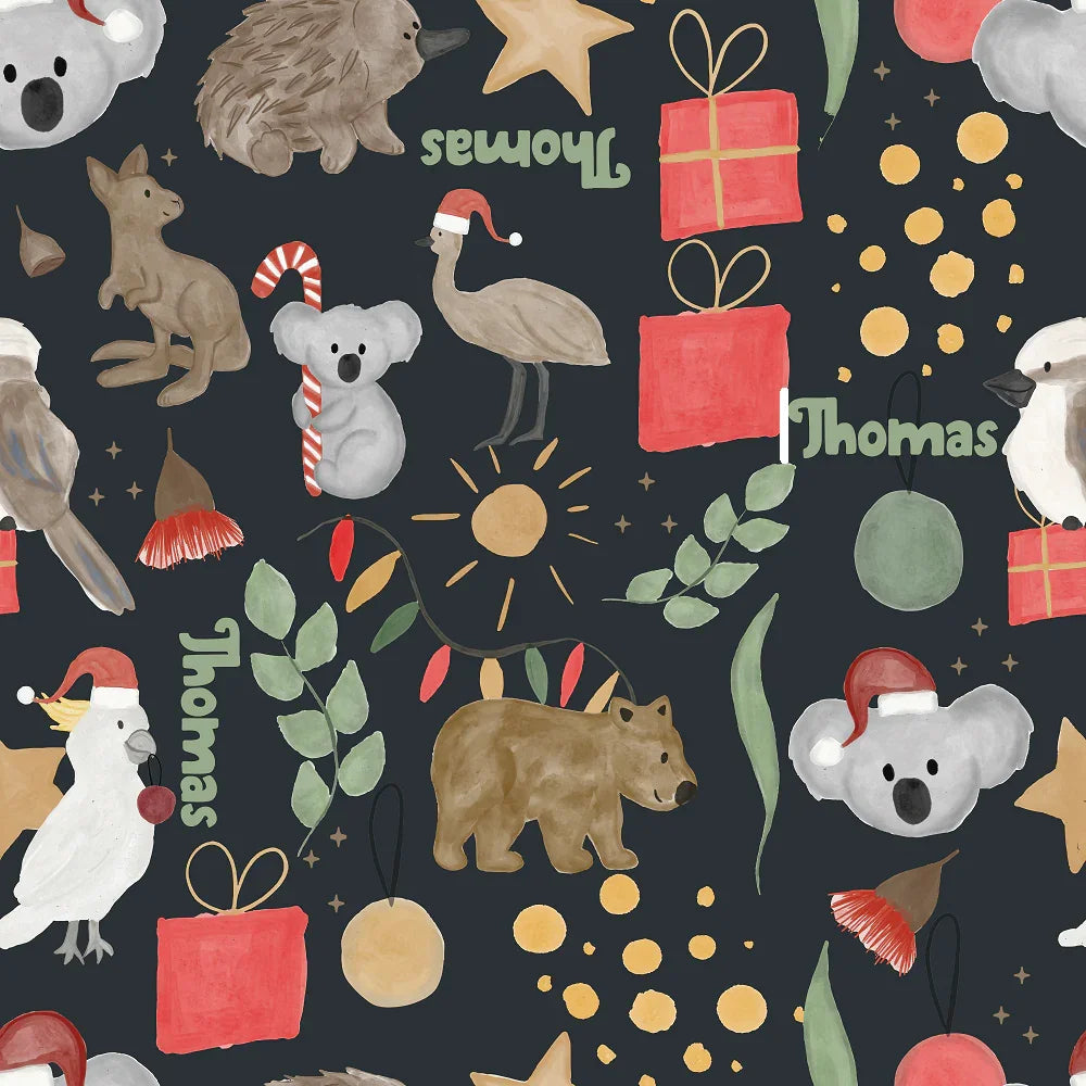 Customisable Name Fabric Aussie Christmas – pre-order designer fabric Australia | Fabric by Missy Rose