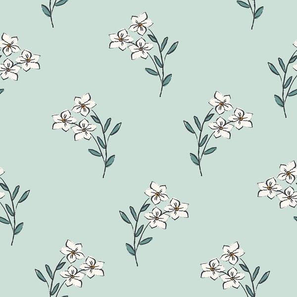 Indy Bloom Fabric Bee My Valentine Forget Me Not In Mint 06 – Fabric by Missy Rose