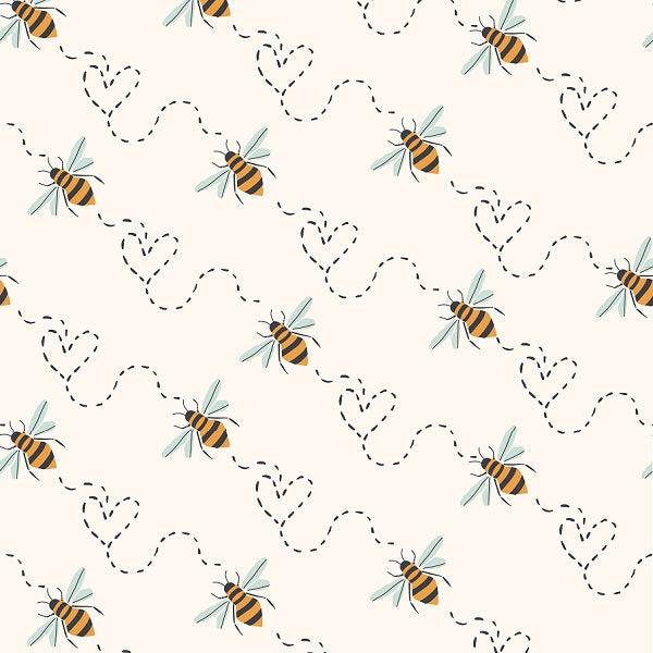 Indy Bloom Fabric Bee My Valentine Honey Bee in Cream 12 – made-to-order custom fabric by the metre | Fabric by Missy Rose