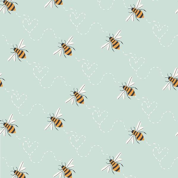 Indy Bloom Fabric Bee My Valentine Honey Bee in Mint 14 – pre-order designer fabric Australia | Fabric by Missy Rose