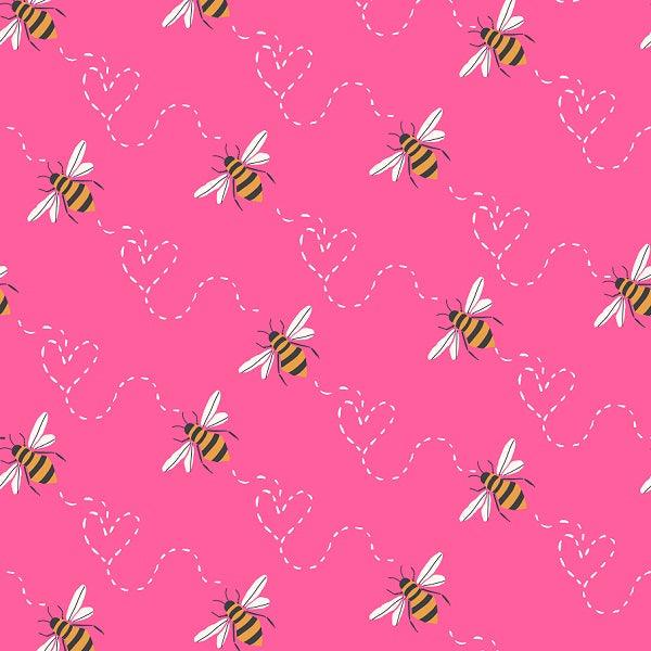 Indy Bloom Fabric Bee My Valentine Honey Bee in Pink 13 – Australian custom printed fabric pre-order | Fabric by Missy Rose