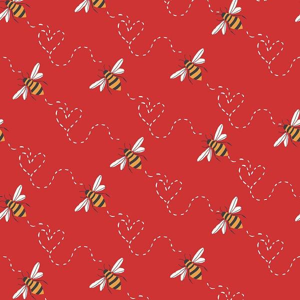 Indy Bloom Fabric Bee My Valentine Honey Bee in Red 15 – premium custom printed fabric for sewing | Fabric by Missy Rose