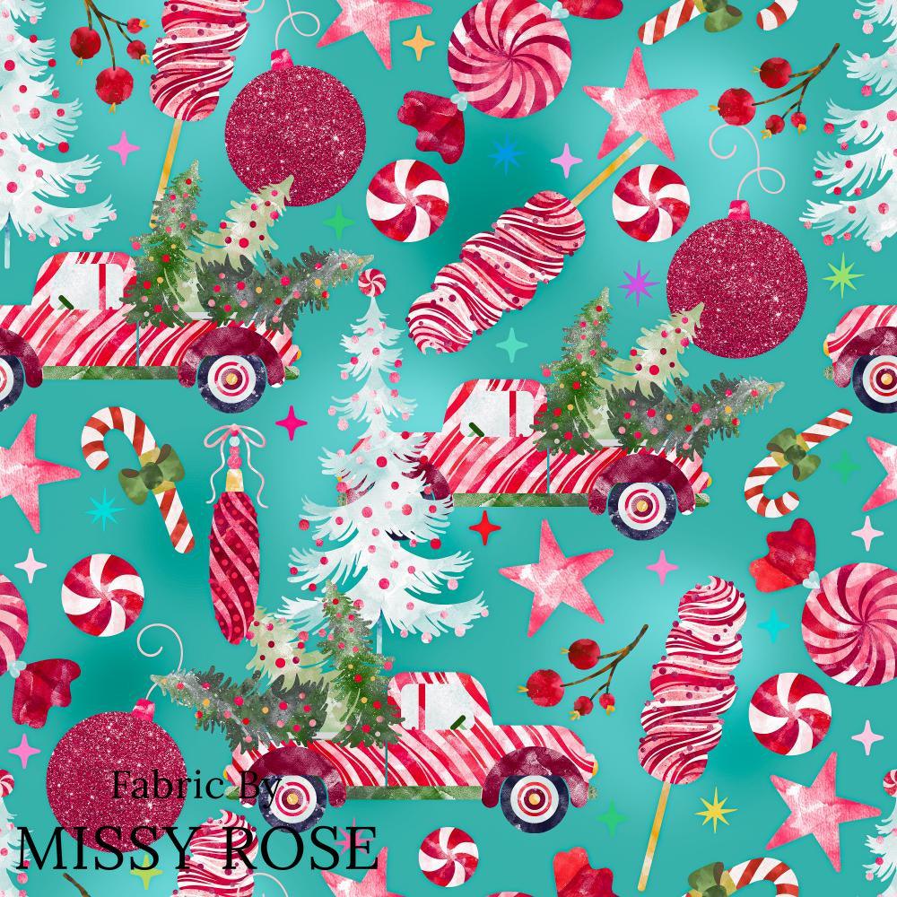 Christmas Design 104 Peppermint Truck Fabric – custom printed pre-order fabric Australia | Fabric by Missy Rose