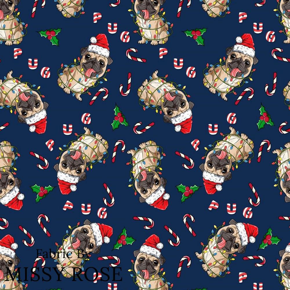 Christmas Design 107 Pug Fabric – premium custom printed fabric for sewing | Fabric by Missy Rose