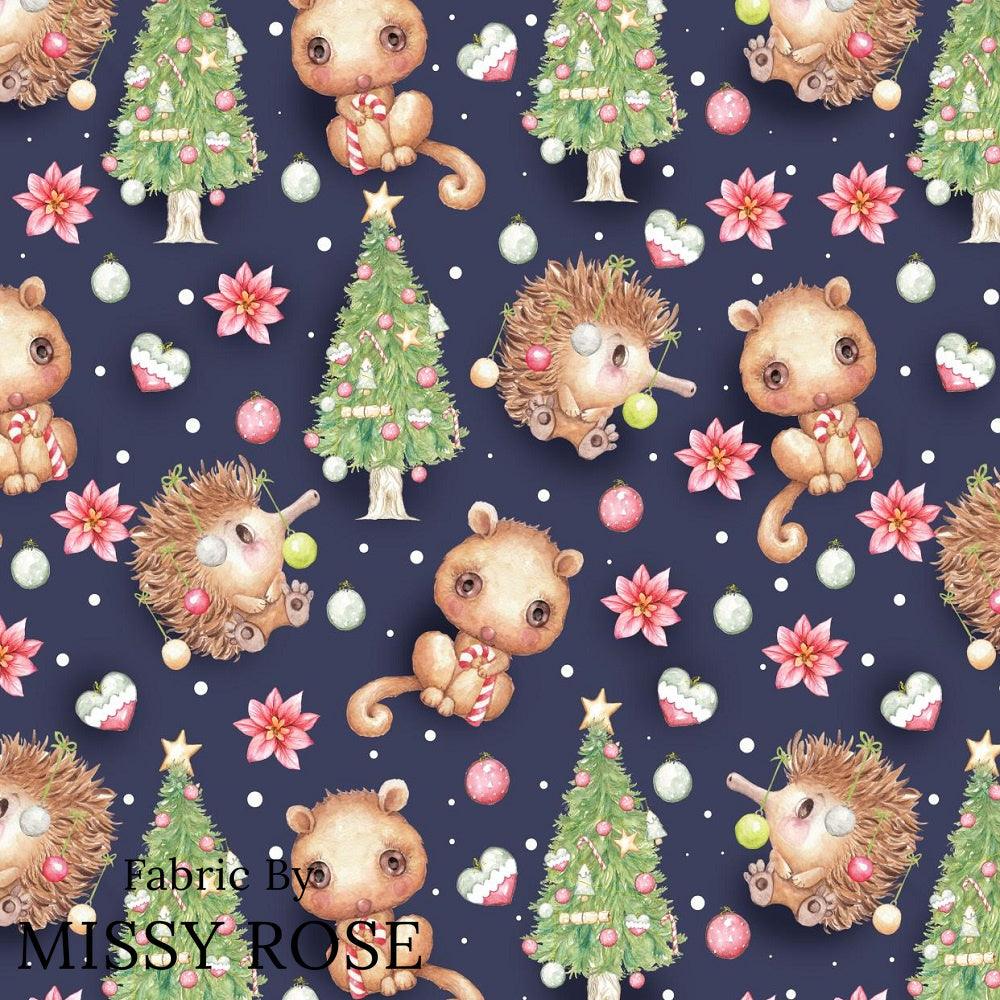 Christmas Design 12 Navy Australian Animal Fabric – pre-order designer fabric Australia | Fabric by Missy Rose
