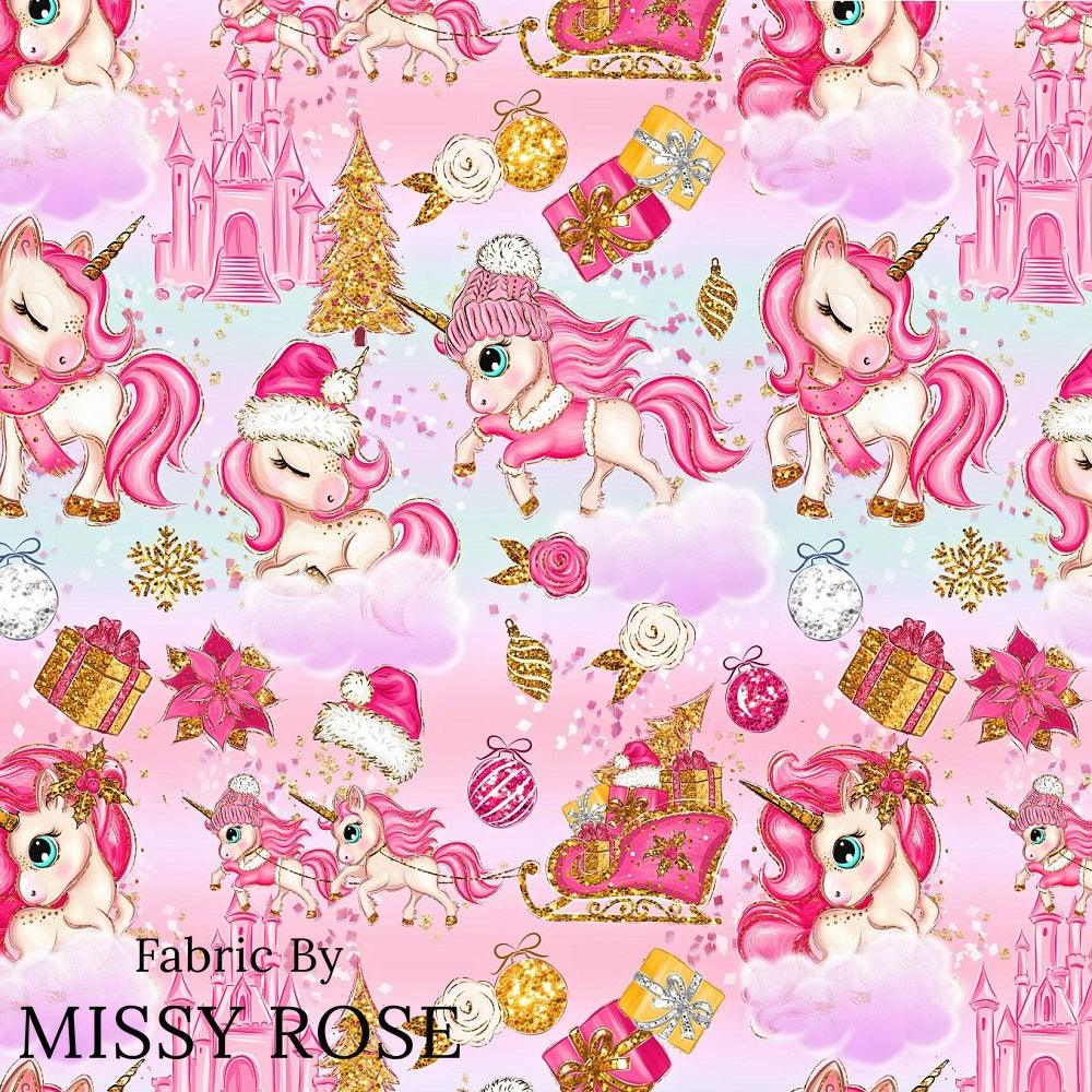 Christmas Design 175 Pink Unicorn Fabric – made-to-order custom fabric by the metre | Fabric by Missy Rose