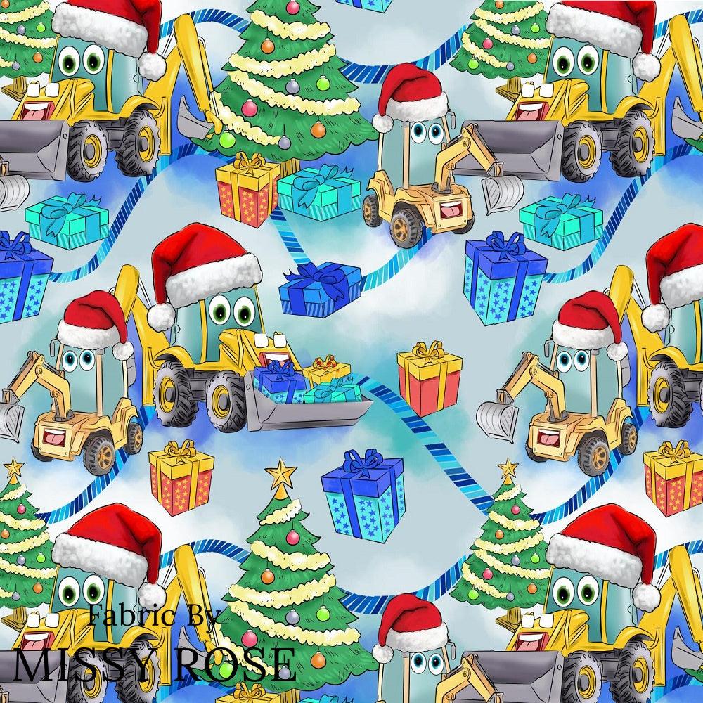 Christmas Design 179 Digger Fabric – custom printed pre-order fabric Australia | Fabric by Missy Rose