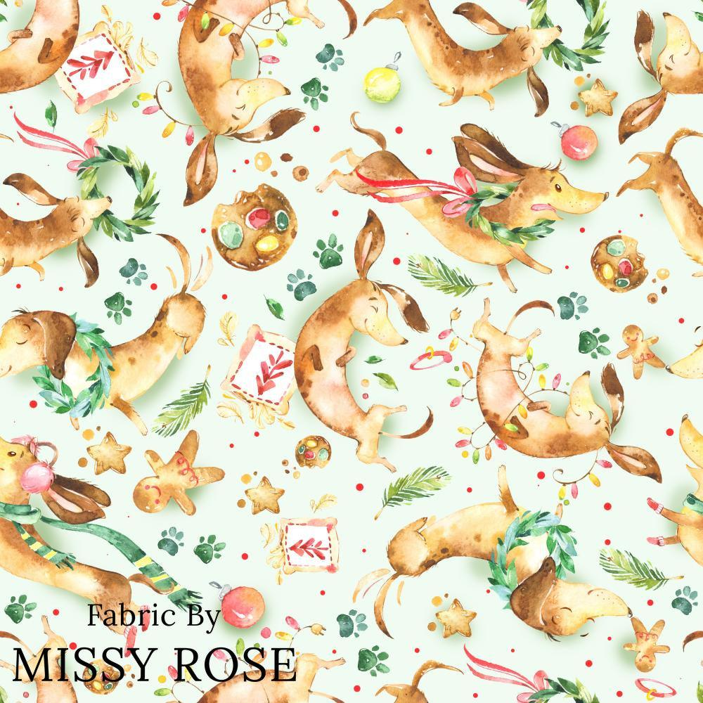 Christmas Design 188 Sausage Dog Fabric – pre-order designer fabric Australia | Fabric by Missy Rose