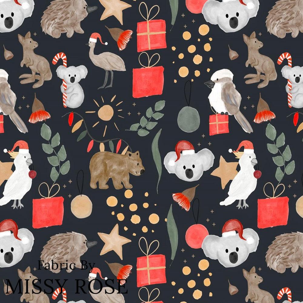 Christmas Design 1 Black Australian Animals Fabric – premium custom printed fabric for sewing | Fabric by Missy Rose