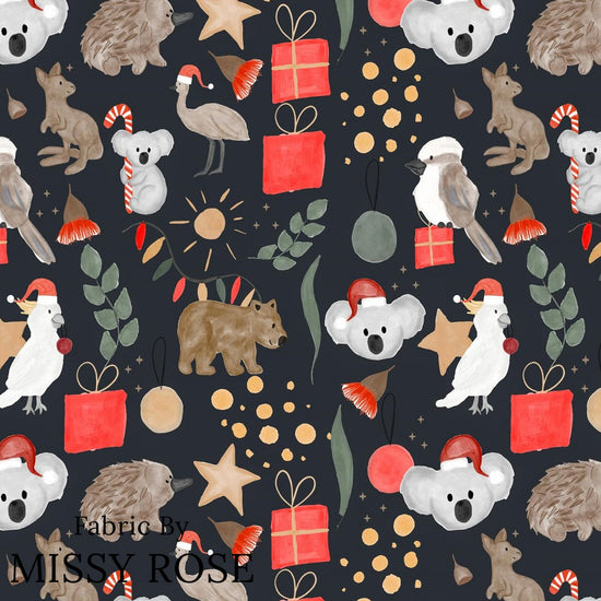 Christmas - Design 1 - Black Australian Animals Fabric
