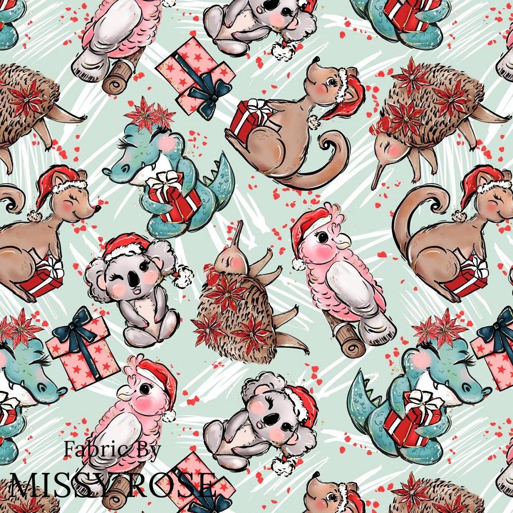 Christmas Design 2 Green Australian Animals Fabric – premium custom printed fabric for sewing | Fabric by Missy Rose