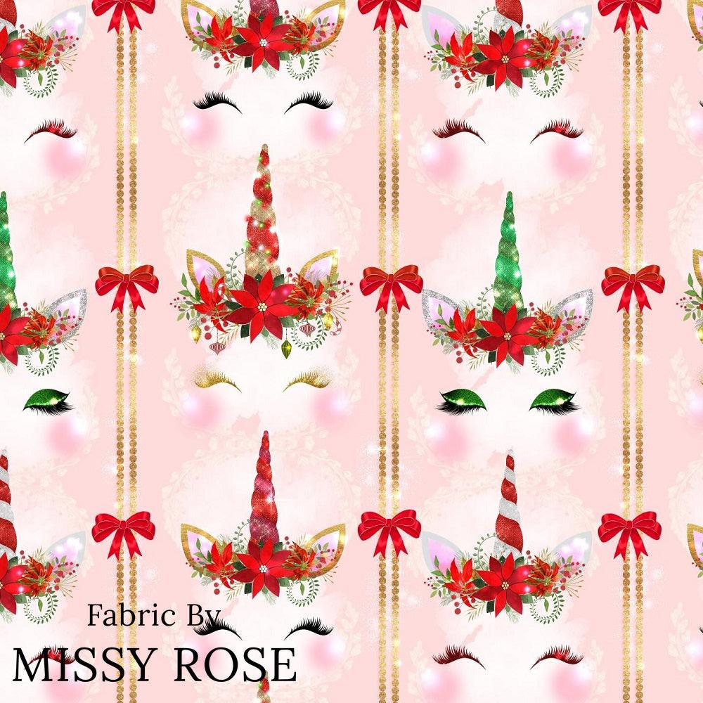 Christmas Design 208 Pink Unicorn Face Fabric – premium custom printed fabric for sewing | Fabric by Missy Rose