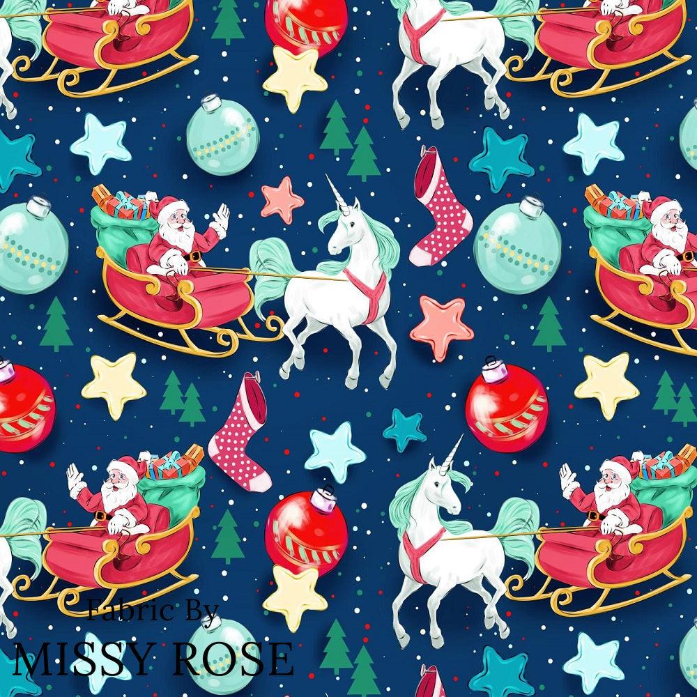Christmas Design 209 Navy Sleigh Fabric – custom printed pre-order fabric Australia | Fabric by Missy Rose