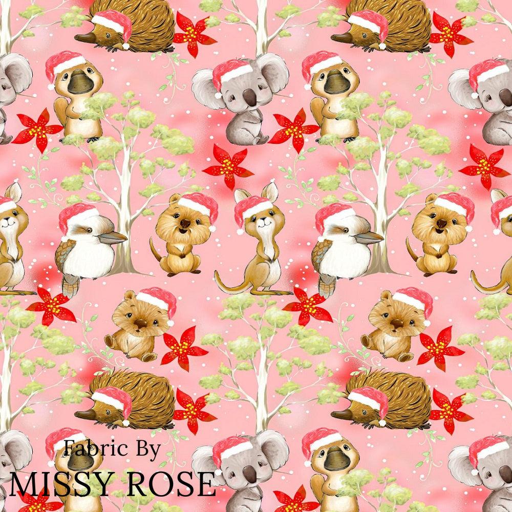 Christmas Design 21 Pink Australian Animals Fabric – premium custom printed fabric for sewing | Fabric by Missy Rose