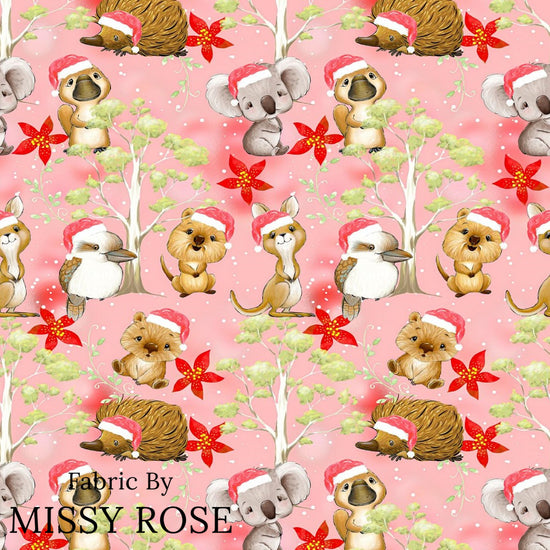 Christmas - Design 21 - Pink Australian Animals Fabric