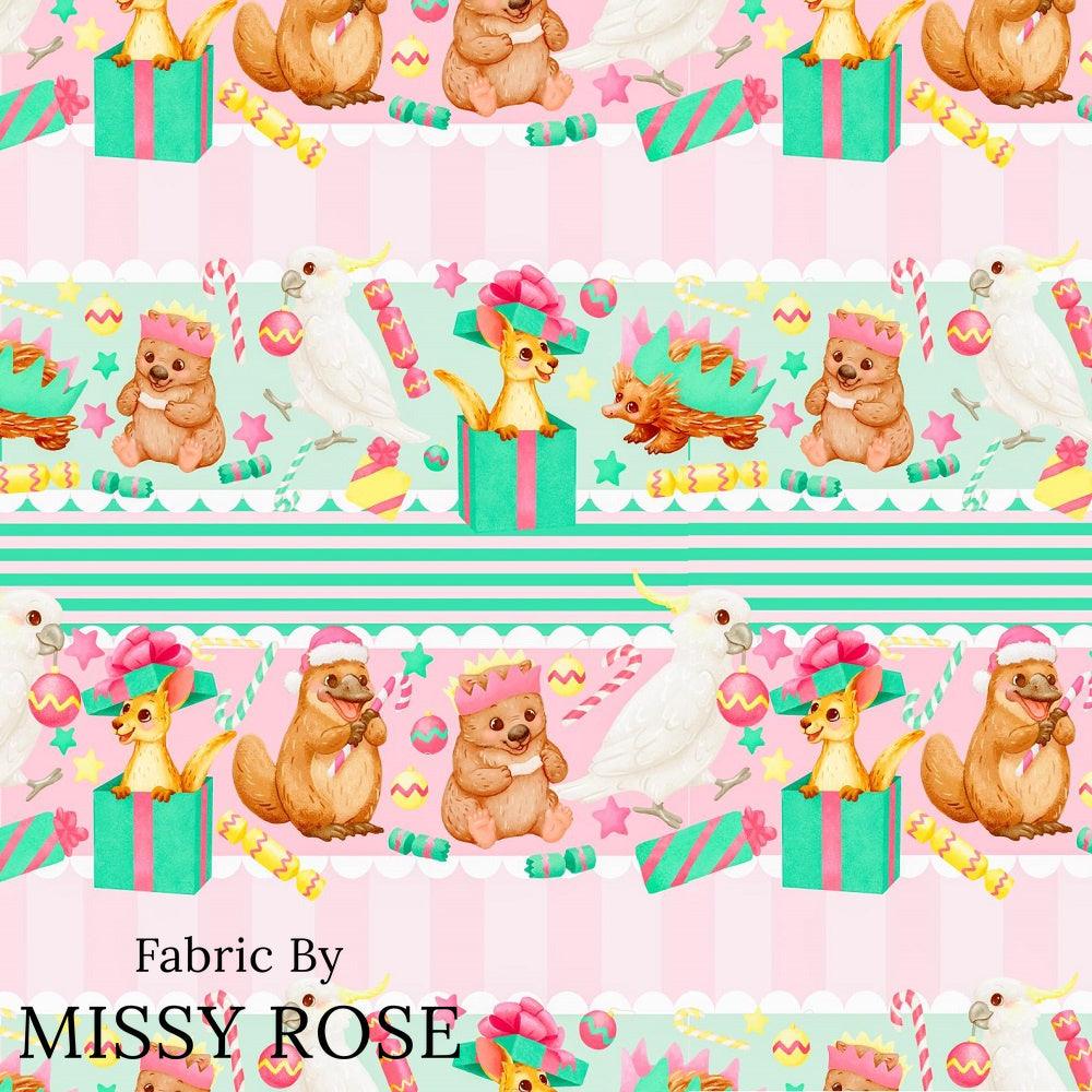 Christmas Design 25 Pink and Green Animals Fabric – Australian custom printed fabric pre-order | Fabric by Missy Rose