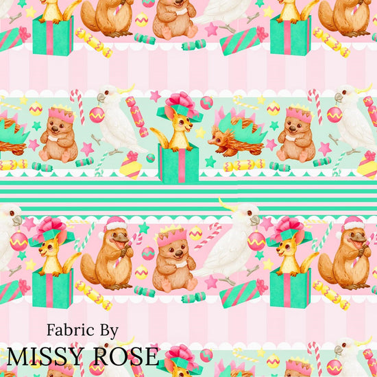 Christmas - Design 25 - Pink and Green Animals Fabric