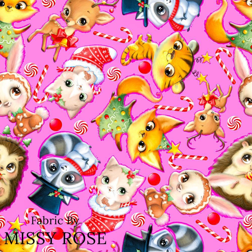 Christmas Design 31 Pink Woodlands Fabric – made-to-order custom fabric by the metre | Fabric by Missy Rose