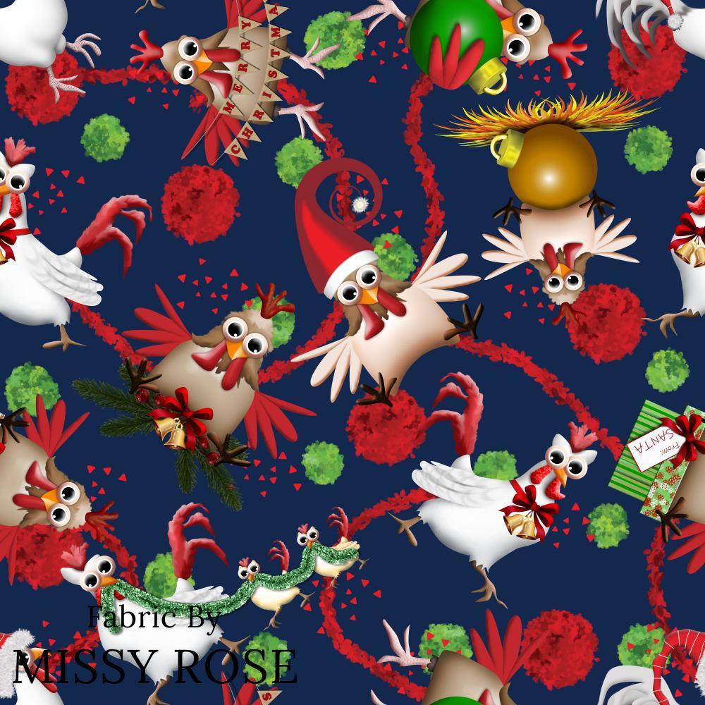 Christmas Design 36 Navy Chicken Fabric – Australian custom printed fabric pre-order | Fabric by Missy Rose