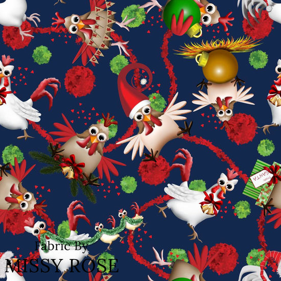 Christmas - Design 36 - Navy Chicken Fabric