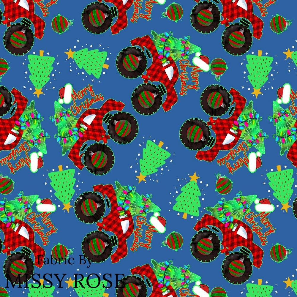 Christmas Design 46 Monster Truck Fabric – pre-order designer fabric Australia | Fabric by Missy Rose