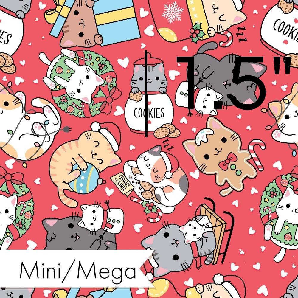 Christmas Design 60 Pink Cats Fabric – premium custom printed fabric for sewing | Fabric by Missy Rose