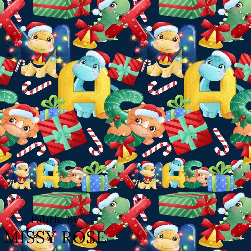 Christmas Design 67 Cute Dinosaur Fabric – premium custom printed fabric for sewing | Fabric by Missy Rose