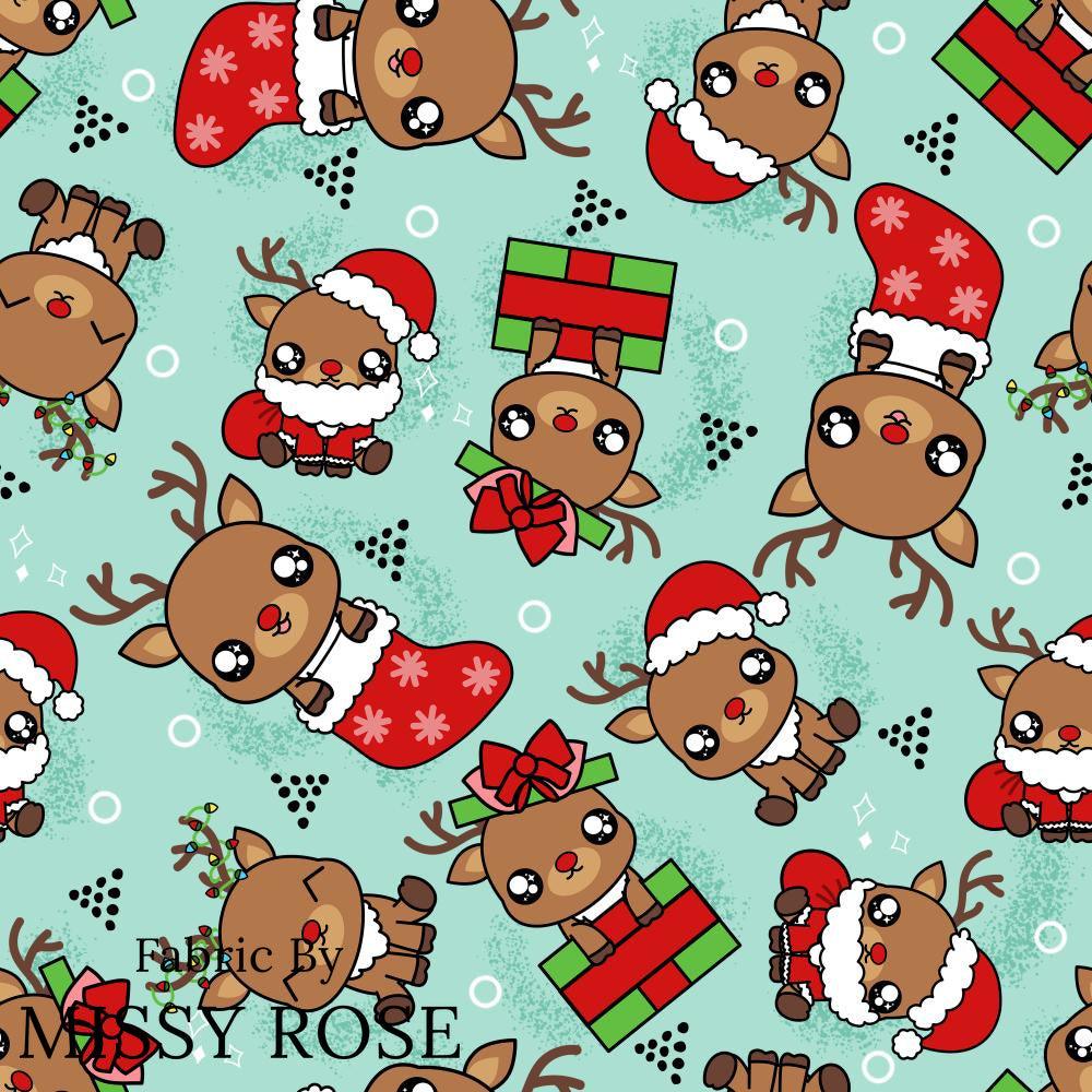 Christmas Design 7 Cute Reindeer Fabric – premium custom printed fabric for sewing | Fabric by Missy Rose