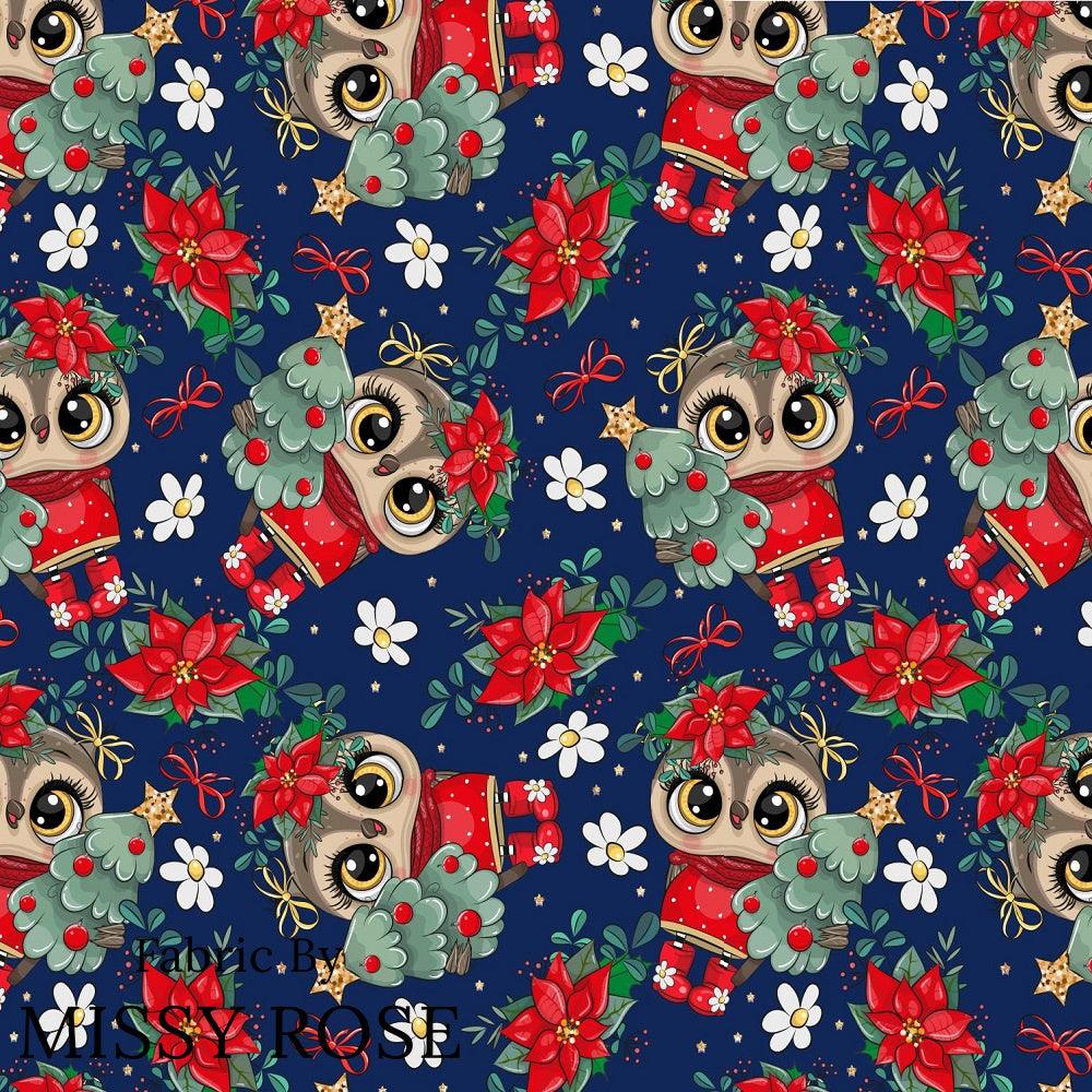 Christmas Design 75 Navy Owl Fabric – custom printed pre-order fabric Australia | Fabric by Missy Rose