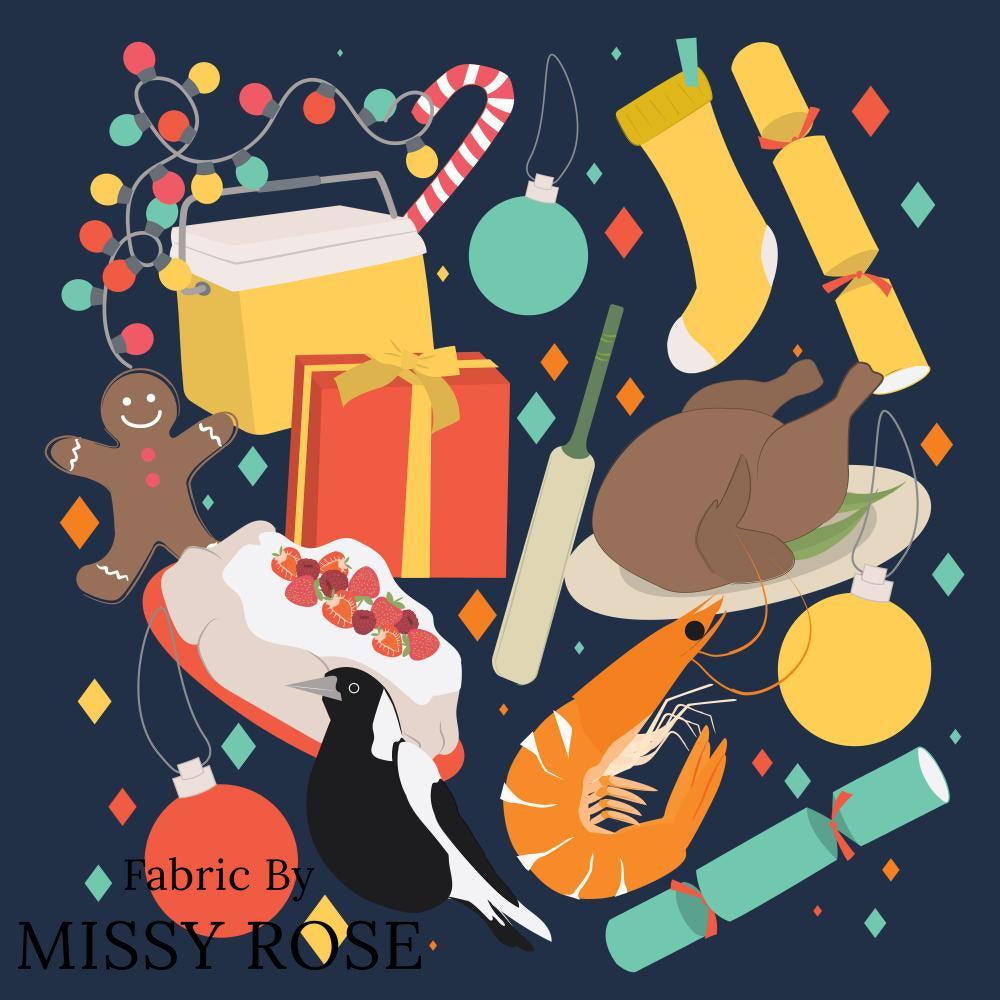 Christmas Design 8 Panel Fabric – custom printed pre-order fabric Australia | Fabric by Missy Rose