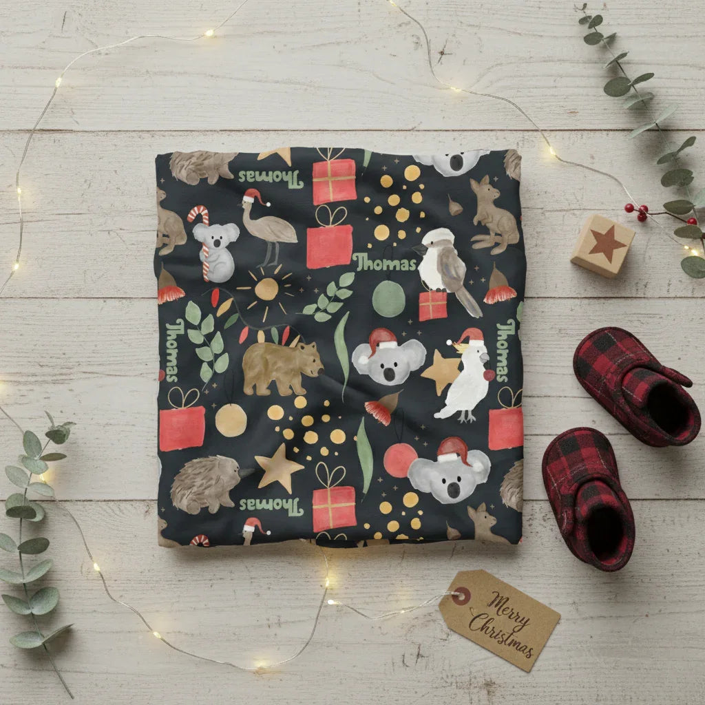 Customisable Name Fabric Aussie Christmas – made-to-order custom fabric by the metre | Fabric by Missy Rose