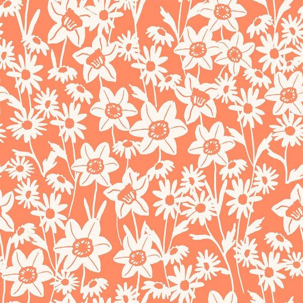 Indy Bloom Fabric Daffodil Fields Daffodil Garden in Coral 07 – Fabric by Missy Rose