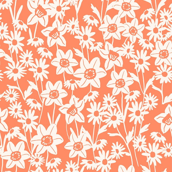 Indy Bloom Fabric - Daffodil Fields - Daffodil Garden in Coral 07