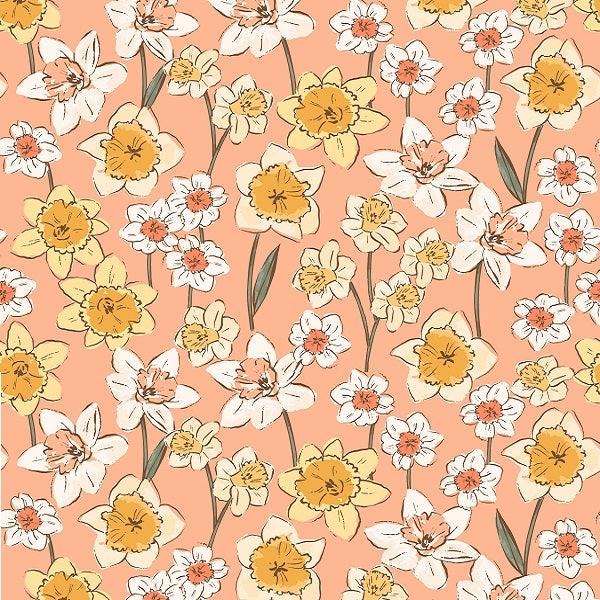 Indy Bloom Fabric Daffodil Fields Daffodil in Peach 03 – premium custom printed fabric for sewing | Fabric by Missy Rose