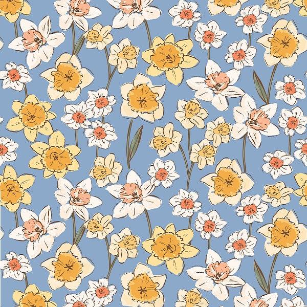 Indy Bloom Fabric Daffodil Fields Daffodil in Periwinkle 01 – made-to-order custom fabric by the metre | Fabric by Missy Rose