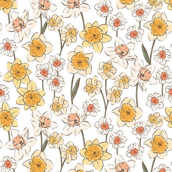 Indy Bloom Fabric Daffodil Fields Daffodil in White 06 – made-to-order custom fabric by the metre | Fabric by Missy Rose