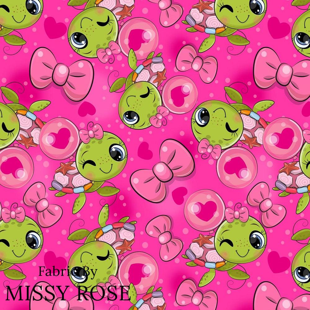 Design 100 Pink Turtle Fabric – custom printed pre-order fabric Australia | Fabric by Missy Rose