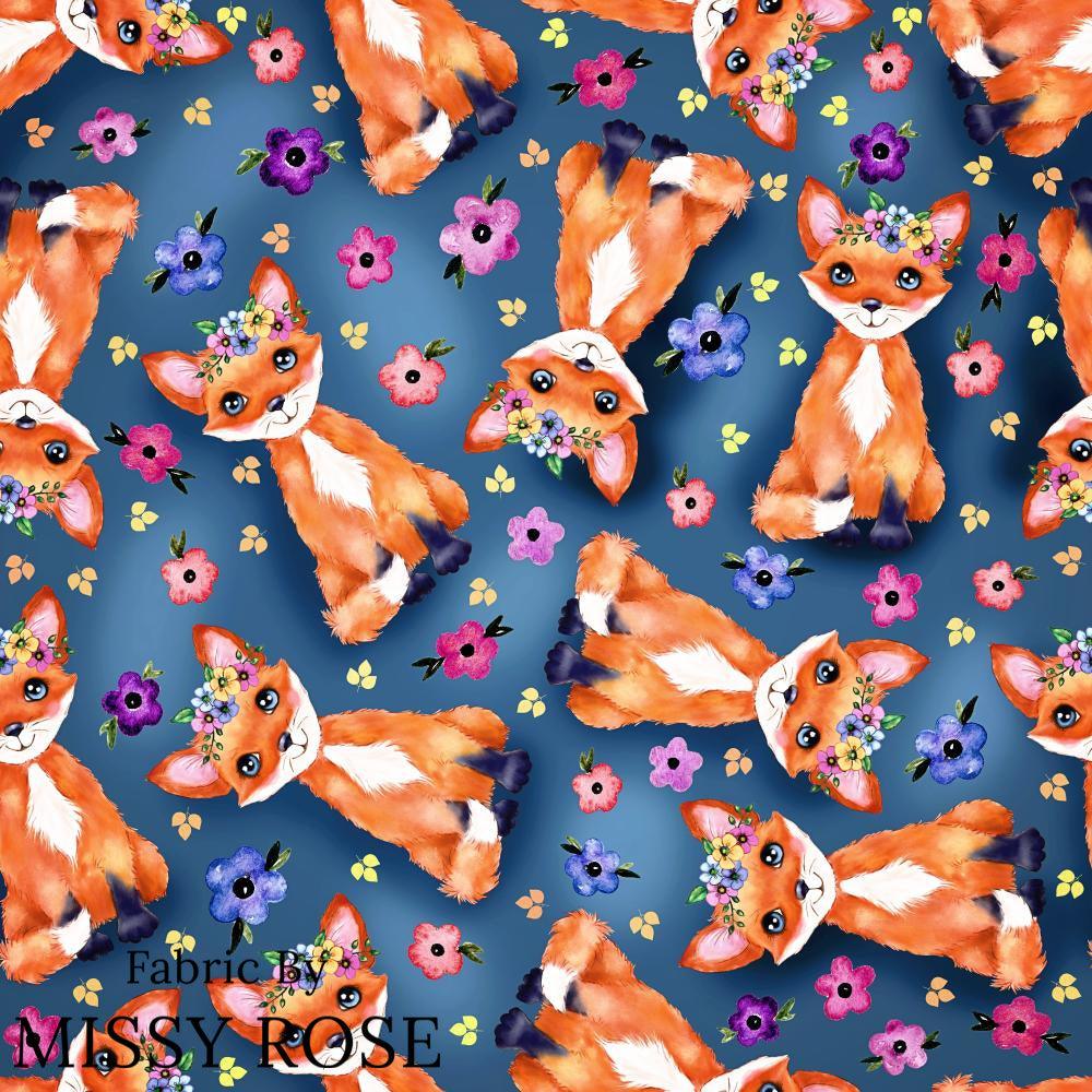 Design 1008 Navy Fox Fabric – custom printed pre-order fabric Australia | Fabric by Missy Rose