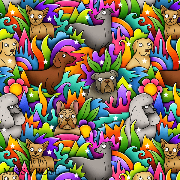 Unlimited Bright Dogs Fabric – premium custom printed fabric for sewing | Fabric by Missy Rose
