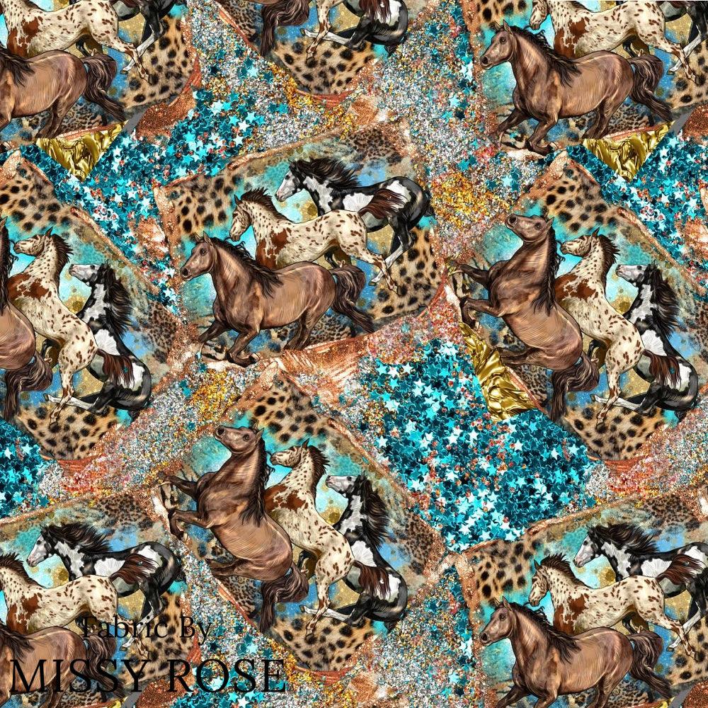 Design 1025 Teal Horses Fabric – custom printed pre-order fabric Australia | Fabric by Missy Rose