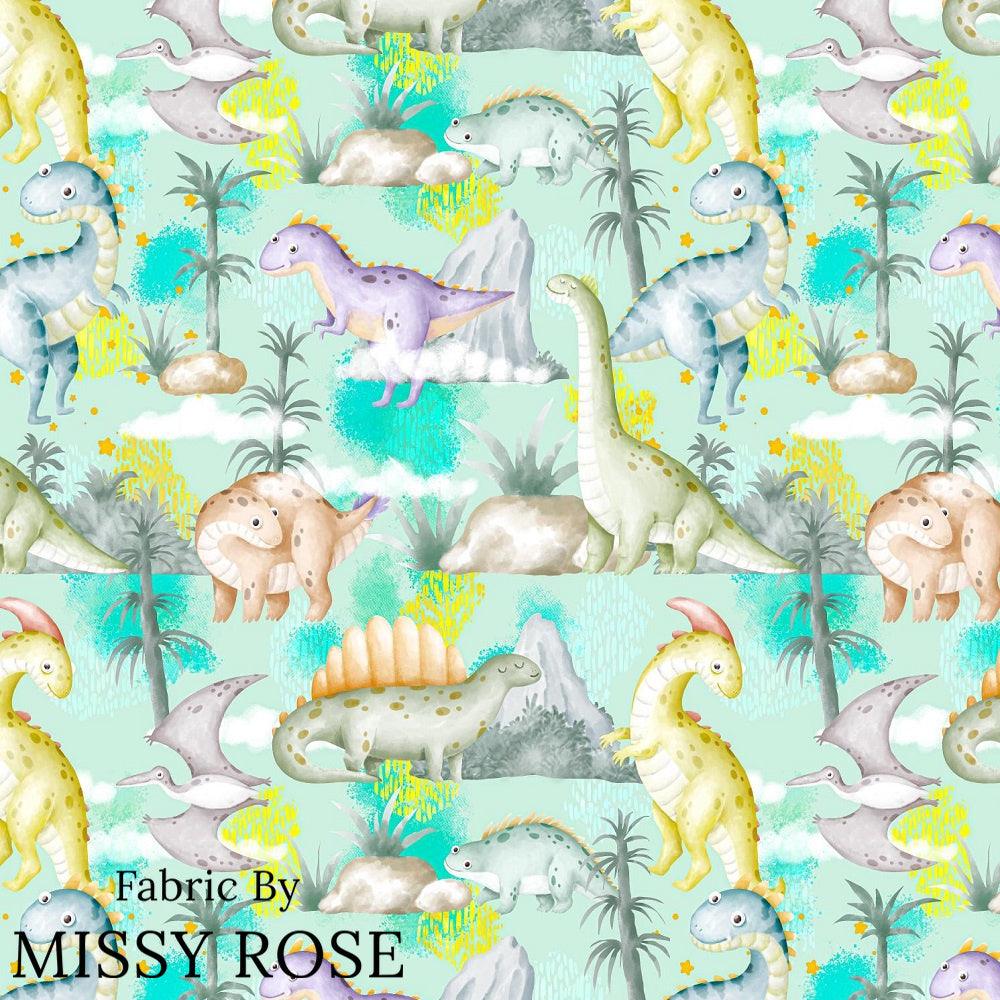 Design 1028 Cute Dino fabric – custom printed pre-order fabric Australia | Fabric by Missy Rose