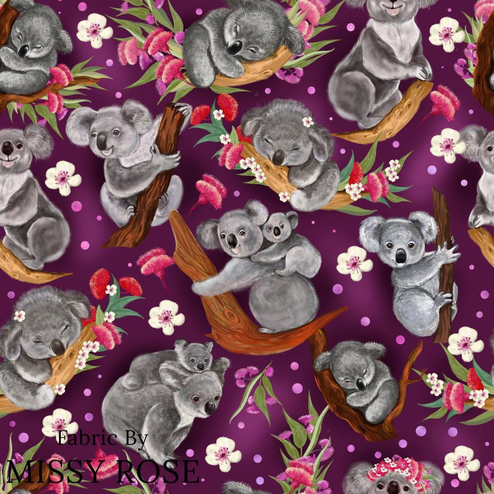 Design 1044 Floral Koala Fabric – Australian custom printed fabric pre-order | Fabric by Missy Rose