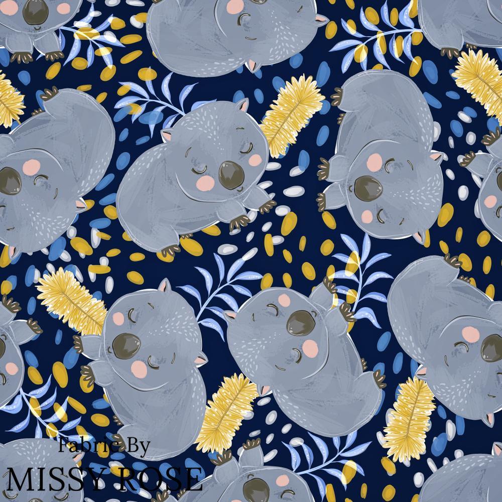 Design 1057 Navy Wombat Fabric – premium custom printed fabric for sewing | Fabric by Missy Rose