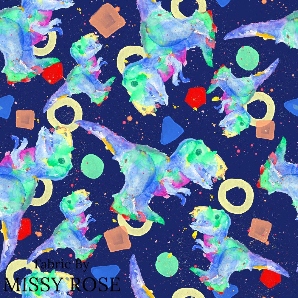 Design 1075 Watercolour Dino Fabric – custom printed pre-order fabric Australia | Fabric by Missy Rose