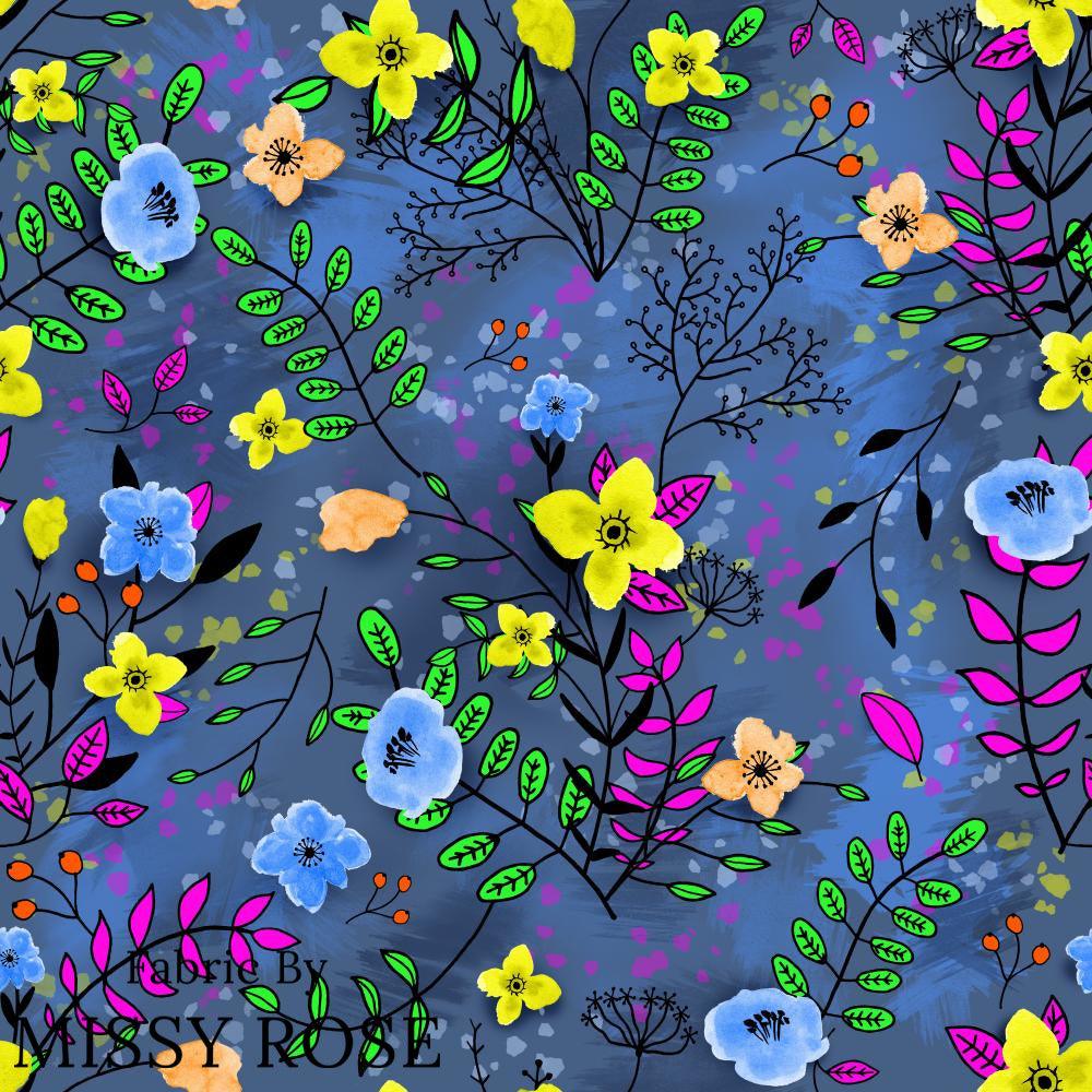 Design 1077 Blue Floral Fabric – premium custom printed fabric for sewing | Fabric by Missy Rose