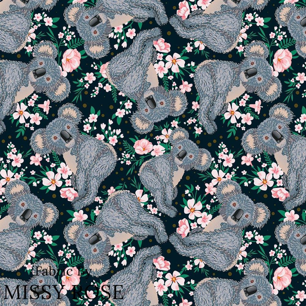 Design 1083 Navy Koala Fabric – custom printed pre-order fabric Australia | Fabric by Missy Rose