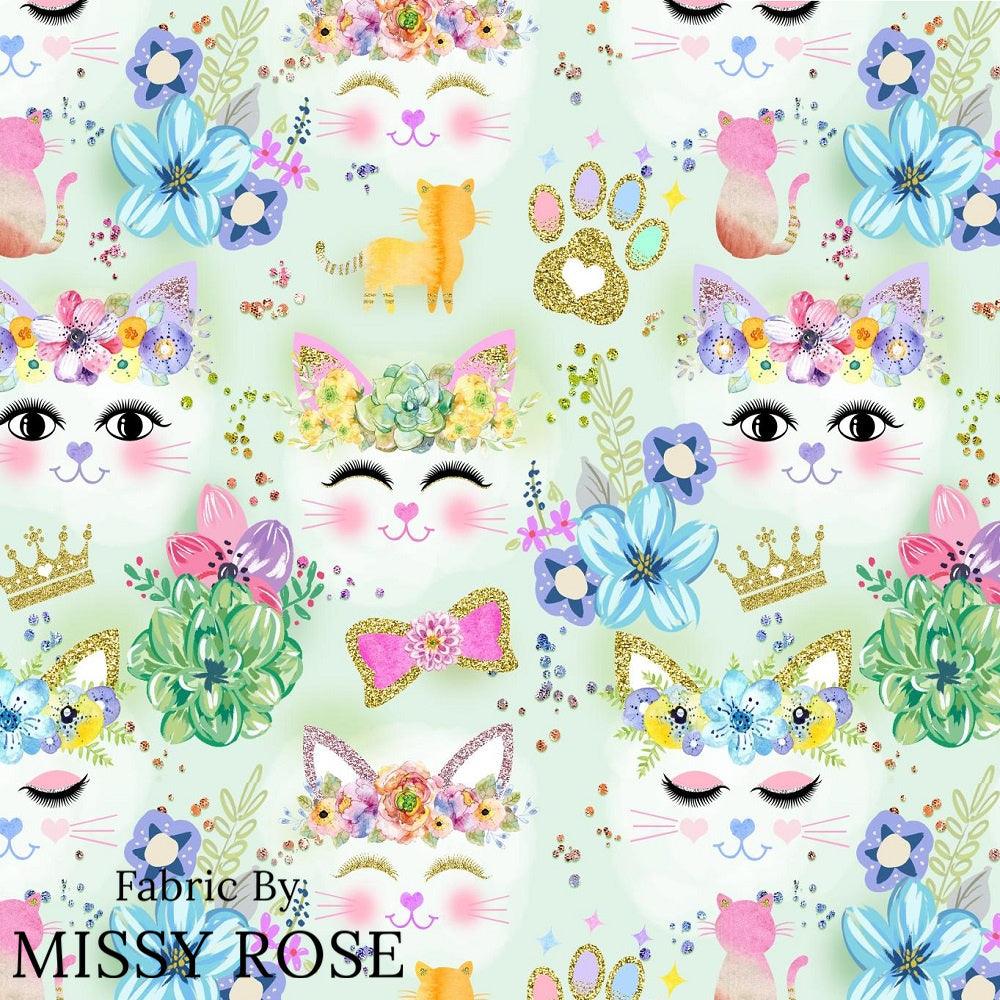 Design 1086 Green Cats Fabric – made-to-order custom fabric by the metre | Fabric by Missy Rose