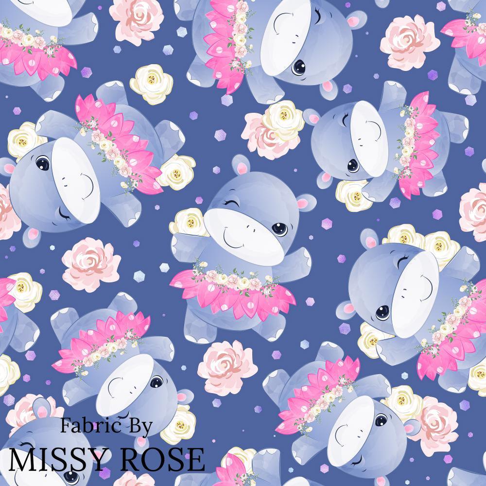 Design 109 Blue Hippopotamus Fabric – Australian custom printed fabric pre-order | Fabric by Missy Rose
